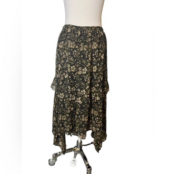 Ulla Johnson Black Paisley & Floral Print Silk Chiffon Midi Ruffled Skirt sz 4 - Picture 5 of 8